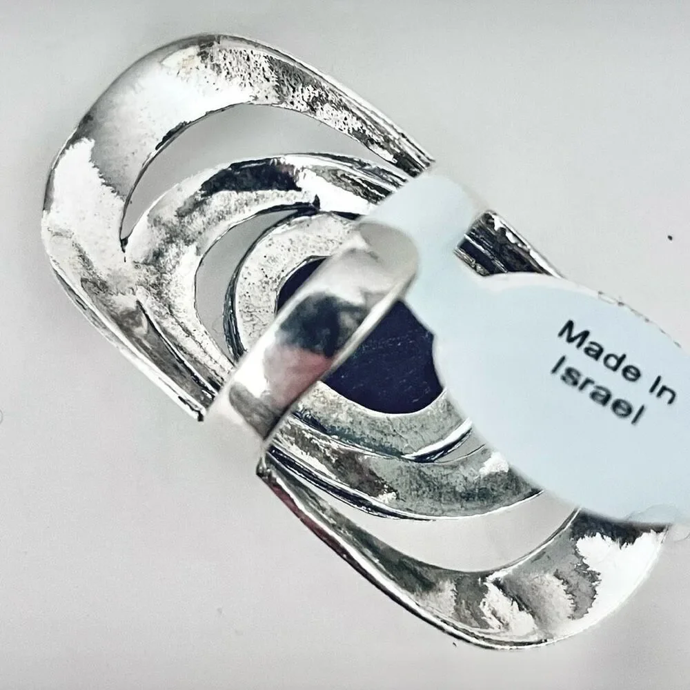 NWT Gorgeous 7 Made in Israel .925 Sterling Silver Orbits Sparkle Long Oval Ring